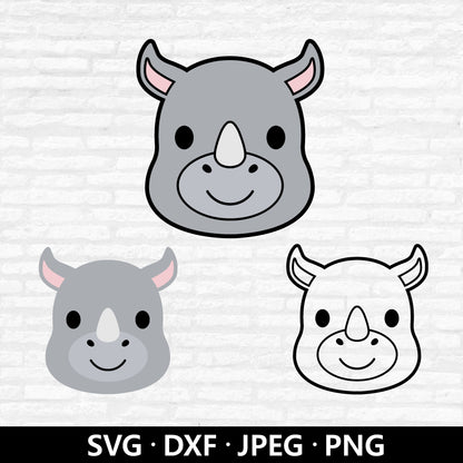 Rhino Face SVG, Rhinoceros Clipart, Cute Baby Rhino Vector, Jungle Animals Kids Shirt PNG, Animal Face Rhino Cut files Digital Download