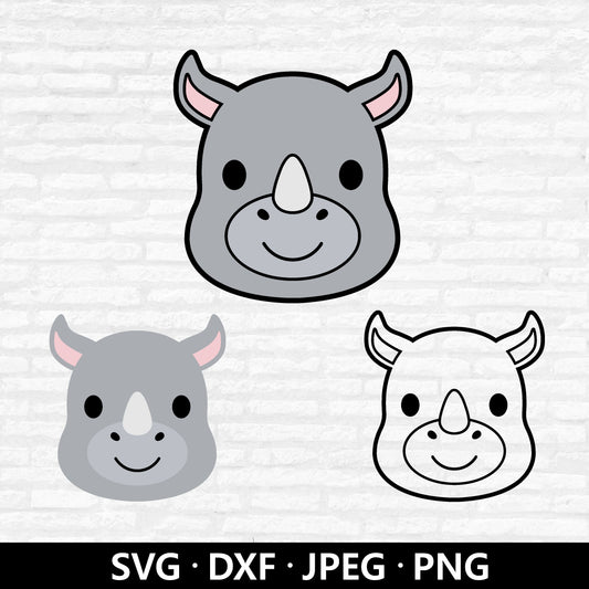 Rhino Face SVG, Rhinoceros Clipart, Cute Baby Rhino Vector, Jungle Animals Kids Shirt PNG, Animal Face Rhino Cut files Digital Download