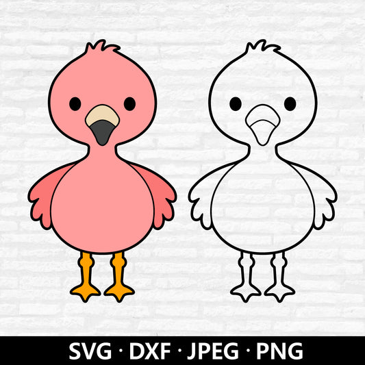 Baby Flamingo SVG, Flamingo Outline Clipart, Summer Tropical Cute Animal Flamingo Vector, Jungle Animals Bird Cutting files Digital Download