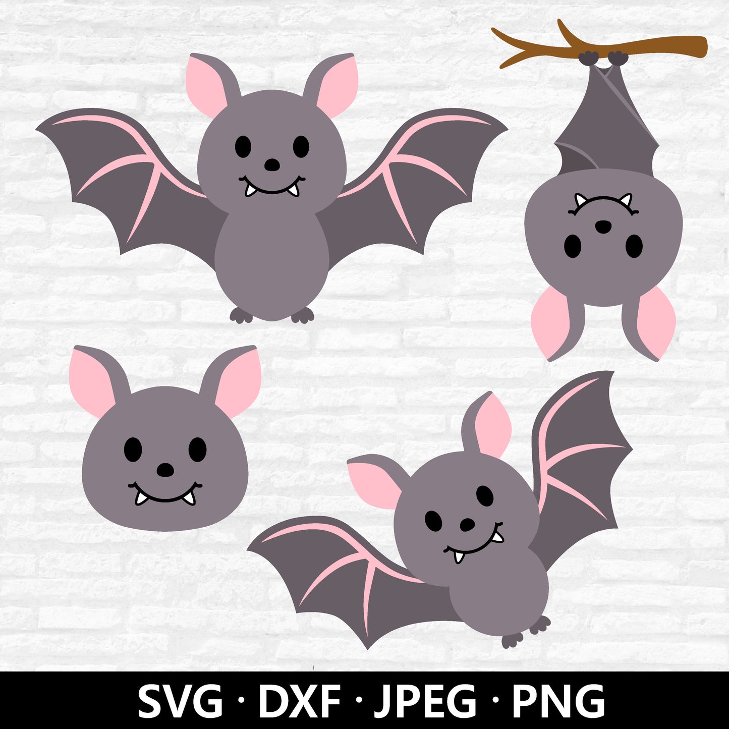 Bat Bundle SVG, Cute Bat PNG, Halloween Hanging Bat, Spooky Season, Kids Shirt PNG, Bat Face Vector, Flying Bat Cut Files Digital Download