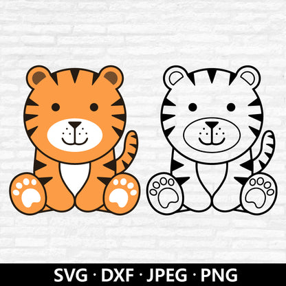 Baby Tiger SVG, Cute Tiger SVG, Kids Shirt, Tiger Outline cut files, Layered files, Tiger clipart, Jungle Animal Cut Files Digital Download