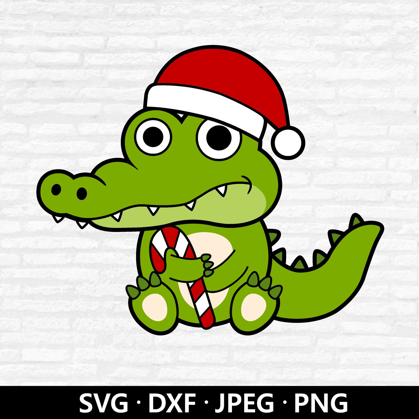 Alligator Santa Hat SVG, Christmas Alligator Vector, Crocodile Santa Hat PNG, Christmas Alligator with Candy cut files Digital Download