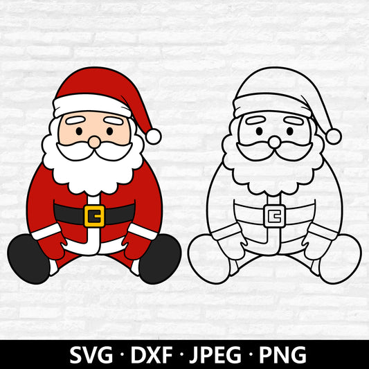 Sitting Santa SVG, Christmas Santa Claus Vector, Cute Santa layered file, Santa Outline Clipart, Christmas Santa Cut files Digital Download