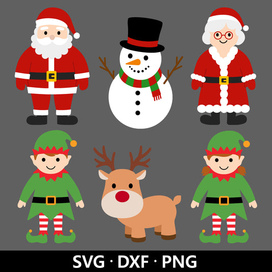 Christmas Clipart, Cute Santa SVG bundle, Mrs. Claus Vector, Reindeer PNG, Xmas Winter Snowman Holiday Ornament Cut files Digital Download