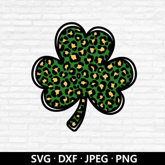 Leopard Print Shamrock SVG, St Patricks Day Clipart, Shamrock Vector, Cheetah Print, Clover PNG, Leopard Shamrock Cut files Digital Download