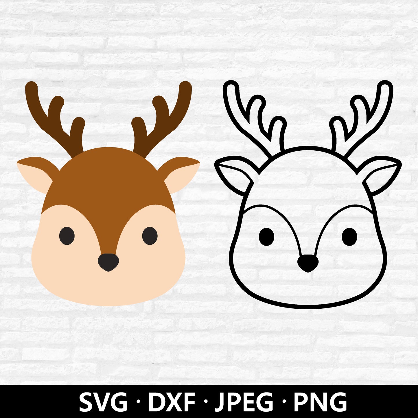 Cute Deer Face SVG, Deer Vector, Animal Face DXF, Reindeer Clipart, Deer Animal Png file, Woodland Animal Cut files Digital Download