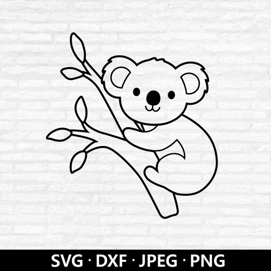 Koala on Branch SVG, Cute Koala Clipart, Safari Animal Koala Vector, Nursery Animal Kid Shirt PNG, Koala Cutting Files Digital Download