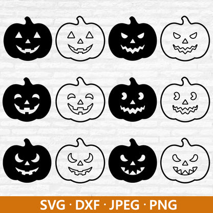 Halloween Pumpkin Face SVG bundle files, Halloween day SVG, Spooky season clipart, Pumpkin Face Cutting Files Digital Download