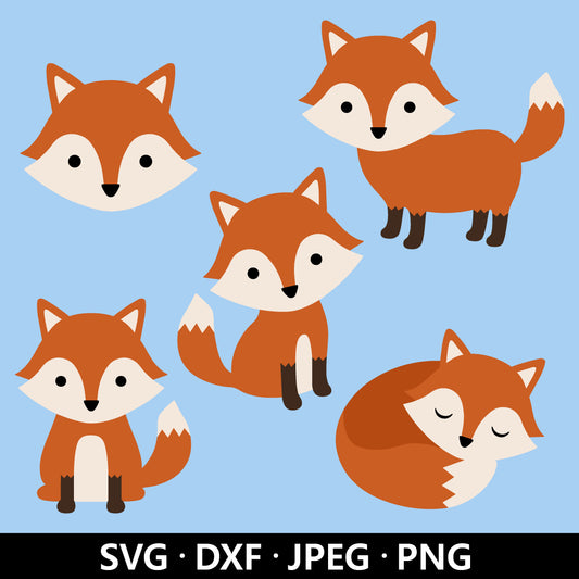 Cute Fox SVG, Woodland Animals Vector, Fox SVG Bundle, Sleeping Fox Dxf, Baby Fox Clipart, Nursery Animals, Fox Cut files Digital download