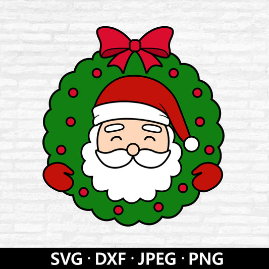 Christmas Santa SVG, Christmas Wreath Vector, Cute Funny Santa Clipart, Santa Face PNG, Xmas Holiday Winter Cut files Digital Download