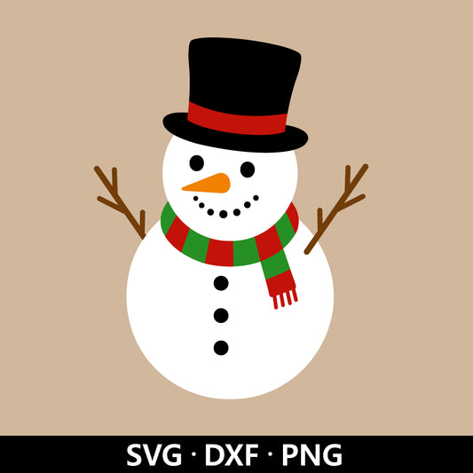 Snowman SVG, Christmas Snowman with Hat Vector, Christmas Clip Art, Winter Xmas Holiday PNG file, Snowman Cut files Digital Dowload