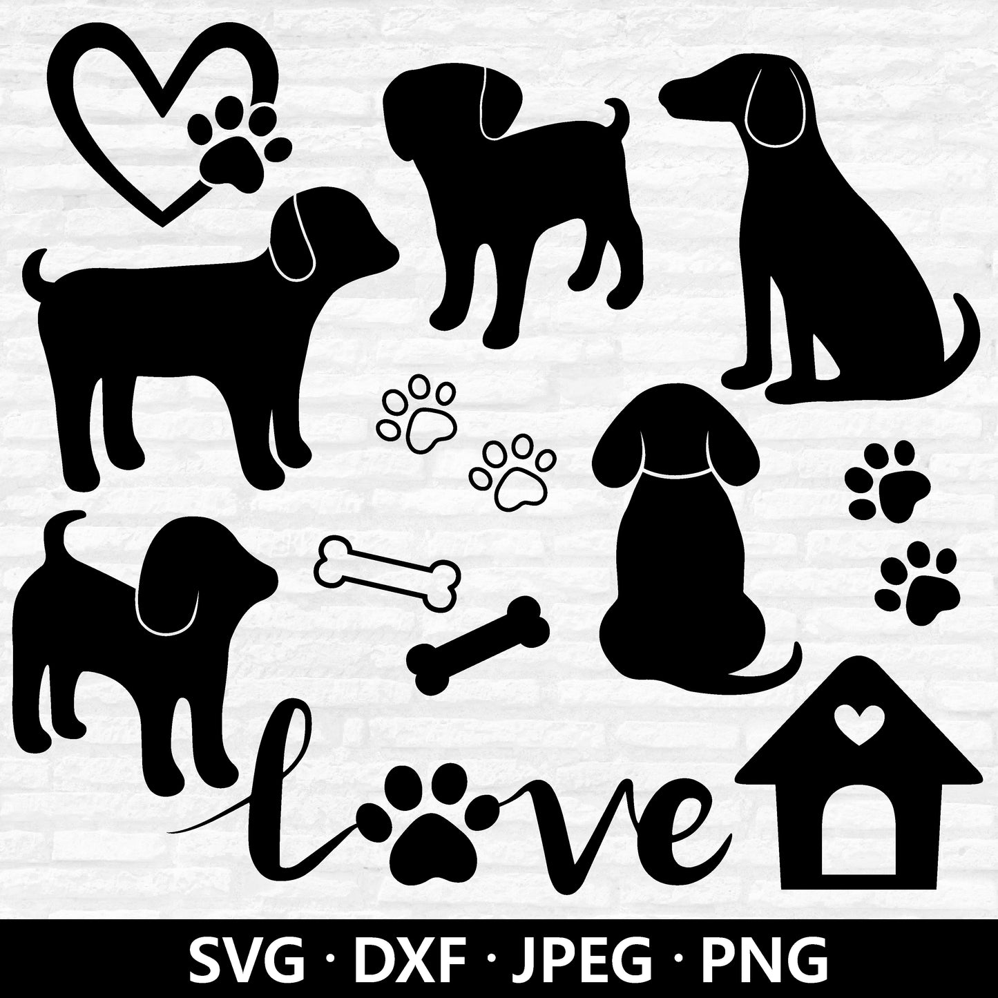 Dog Svg Bundle, Puppy Clipart, Paw Prints Vector, Dog Monogram PNG, Pet Dxf, Dog Cut File, Dog House, Dog Bone Cut Files Digital Download