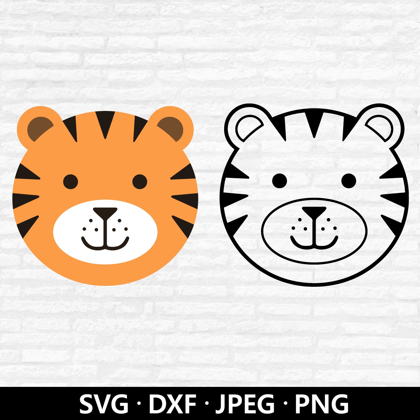 Cute Tiger Face SVG, Tiger head Clipart, Cute Animal Face Svg, Baby Tiger DXF, Kids Shirt PNG, Tiger Vector Cut files Digital download