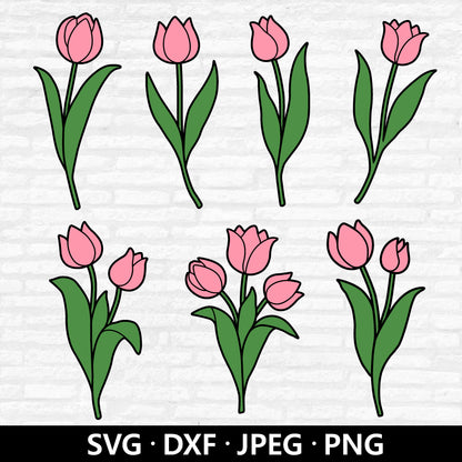 Tulip SVG Bundle, Tulips Vector, Spring Flower Dxf, Floral Tulip Clipart, Tulip Bouquet PNG, Tulip flower Cut files Digital Download