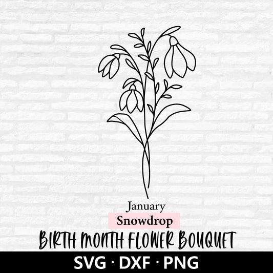 Snowdrop Flower Bouquet SVG, Birth Month Flower Bouquet Vector, Floral Png, Birth Month Flower, January flower Cut files Digital Download