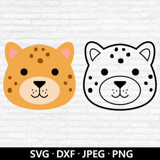 Cheetah Face SVG, Leopard Vector files, Cute Cheetah Dxf, Leopard Animal Face, Cheetah Clipart, Jungle Animals Cut files Digital Download