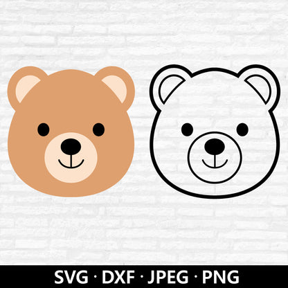 Cute Bear Face SVG, Bear Dxf, Baby Shower Kids Shirt Png, Bear layered files, Bear outline face Vector, Bear Cut files Digital Download