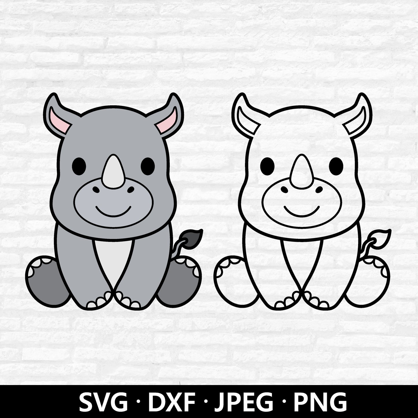 Cute Rhino SVG, Rhinoceros Clipart, Baby Rhino Vector, Jungle Animals Kids Shirt PNG, Zoo Animal Rhino Outline Cut files Digital Download