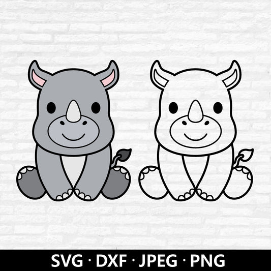 Cute Rhino SVG, Rhinoceros Clipart, Baby Rhino Vector, Jungle Animals Kids Shirt PNG, Zoo Animal Rhino Outline Cut files Digital Download