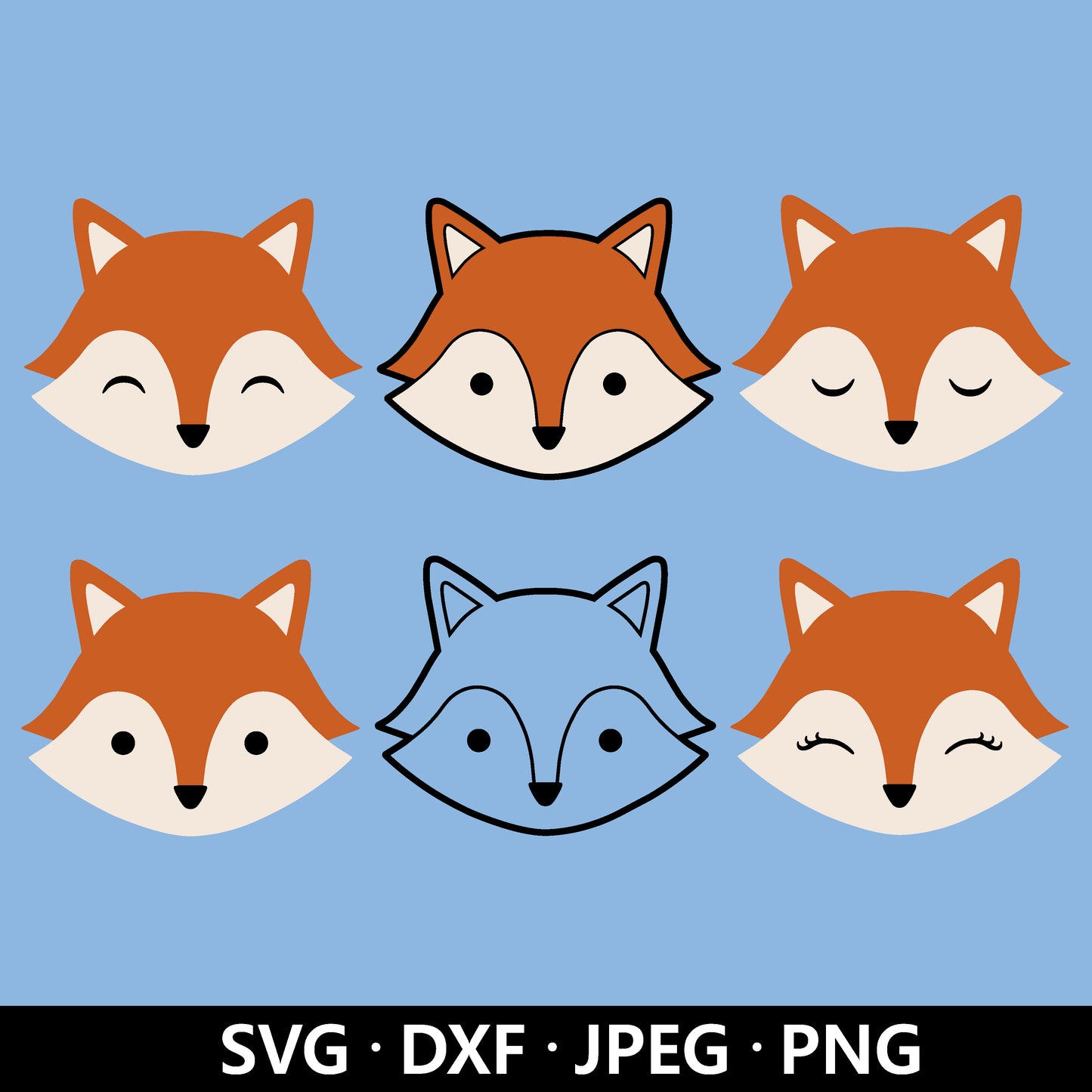 Fox Face SVG Bundle, Cute Fox Clip Art, Foxes Vector, woodland animal face PNG, Nursery Forest Animal Face cut files Digital Download