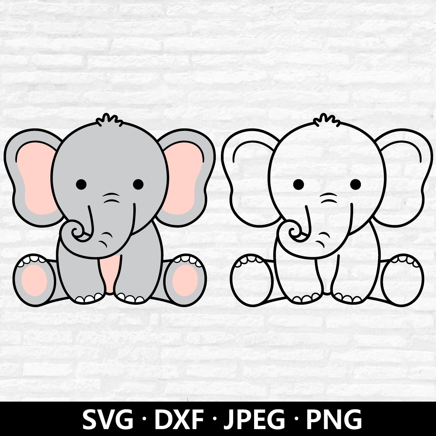 Baby Elephant SVG, Cute Elephant Girl cut file, Elephant Outline Clipart, Baby Shower Shirt, Kawaii Animal Cutting files Digital Download