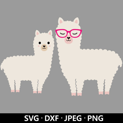 Cute Llama SVG, Llama glasses Vector, Funny Alpaca design, Llama Eyelashes Clipart, Animal Baby Girl Shirt, Llama cut files Digital Download