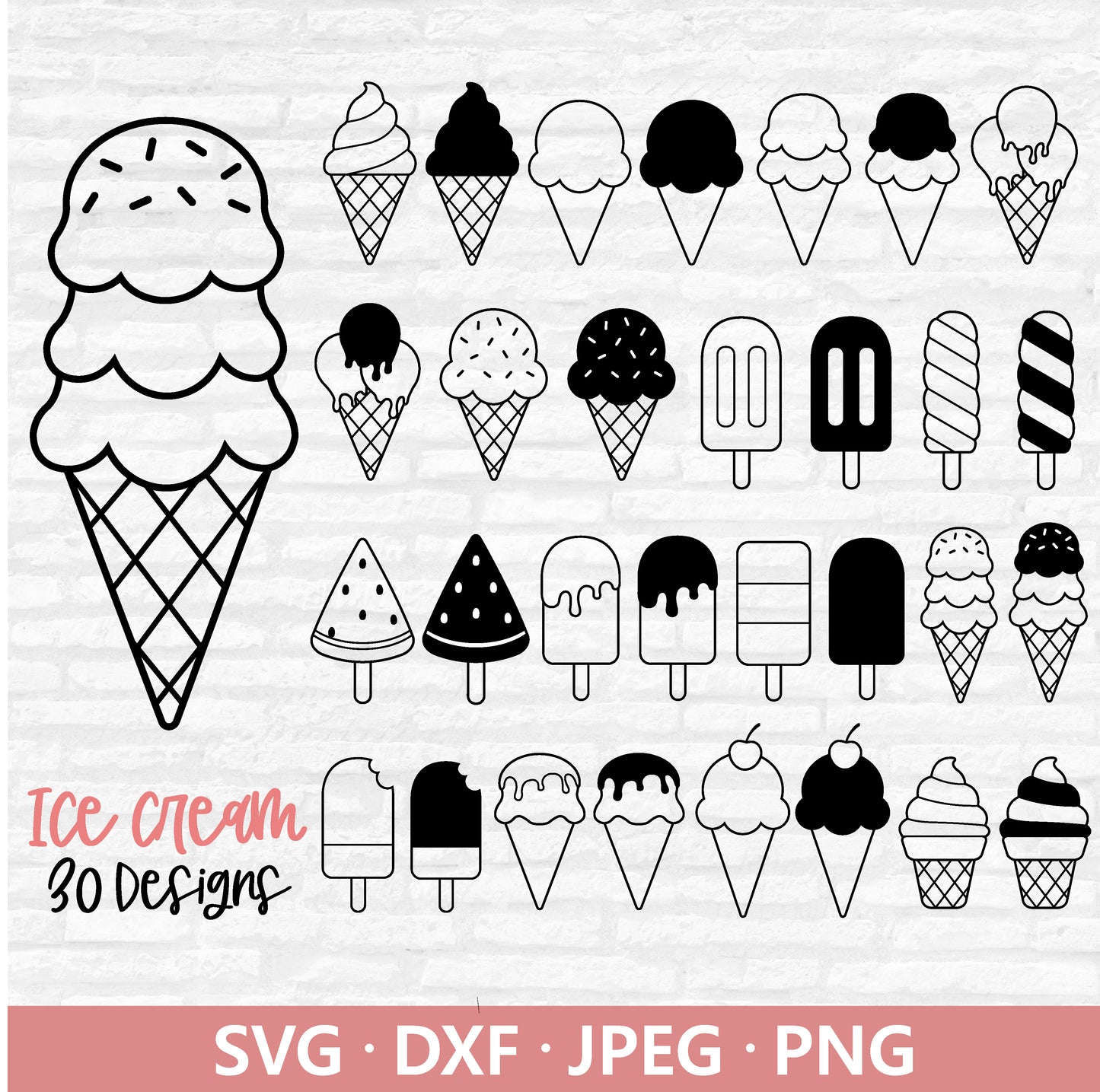 Ice cream SVG, Sweet Ice Cream Cone Cut files, Ice Cream Clipart, Summer Dxf file, Dessert Vector, Ice cream Cut files Digital Download