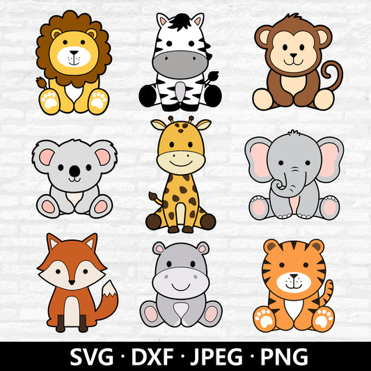 Safari Animals SVG, Cute Animal SVG bundle, Jungle animals PNG, Animal clipart, Lion koala Monkey Fox  Elephant Cut Files Digital Download