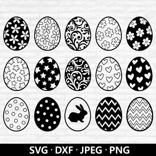 Easter Egg Bundle SVG Files, Easter Egg Outline Vector Files, Happy Easter Clipart, Dot Floral Heart Easter Egg Cut files Digital Download