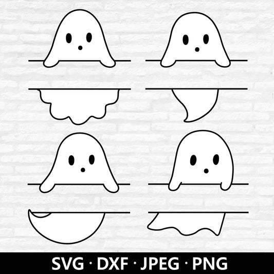 Ghosts Monogram, Halloween Clipart, Ghost svg bundle, Cute ghost Split Monogram PNG, Halloween ghost Name Frame Cut files Digital Download