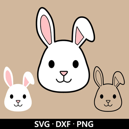 Bunny Face SVG, Easter Bunny Vector, Easter Png, Rabbit Dxf, Cute Animal Face Clipart, Bunny Head, Bunny Outline Cut files Digital Download