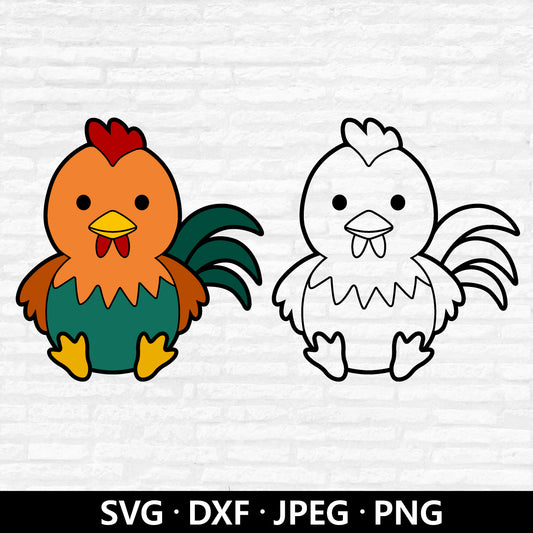Cute Rooster SVG file, Rooster PNG, Chicken Clipart, Farmhouse Animal vector file, Baby Kids animal deco, Rooster Cut files Digital Download