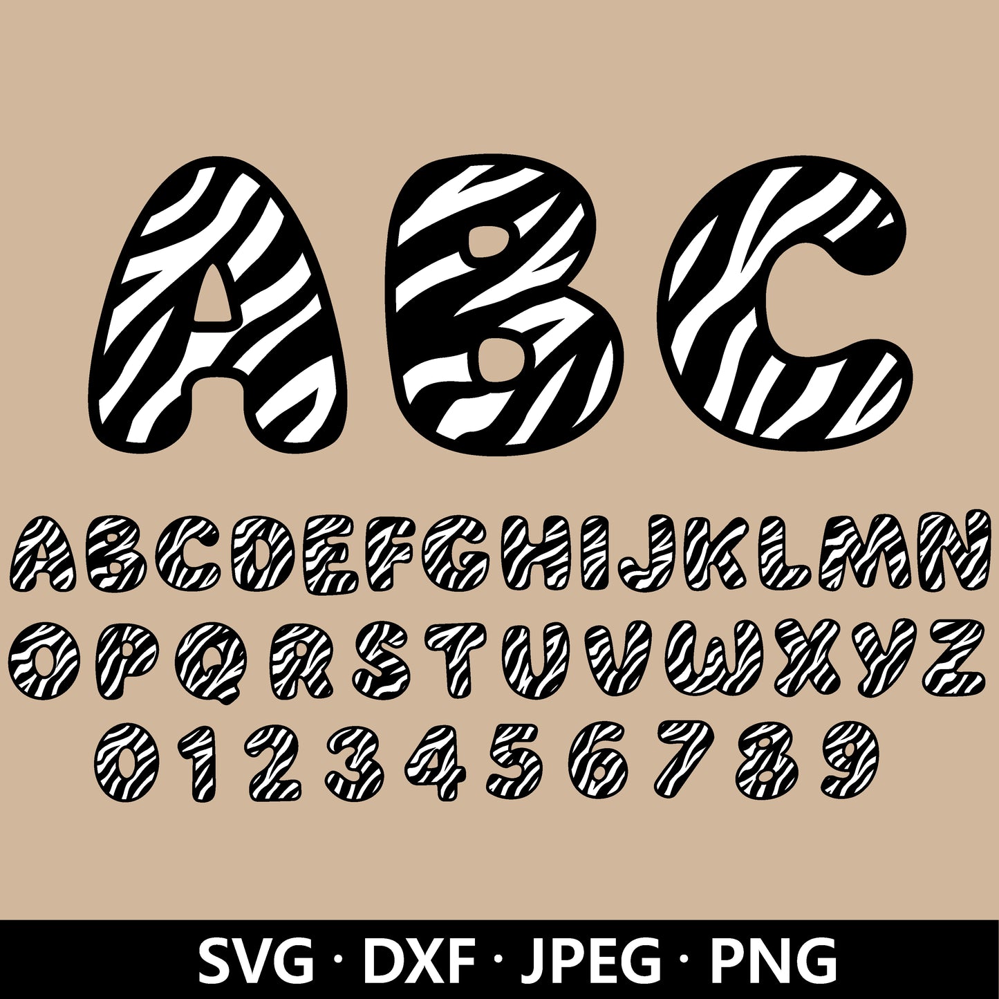 Zebra Font SVG, Zebra Print Alphabet SVG, Numbers Svg, Zebra Letters Svg, Animal Print PNG, Zebra print letters Cut files Digital Download