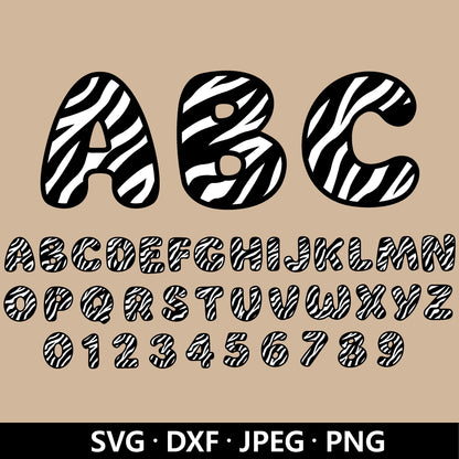 Zebra Font SVG, Zebra Print Alphabet SVG, Numbers Svg, Zebra Letters Svg, Animal Print PNG, Zebra print letters Cut files Digital Download