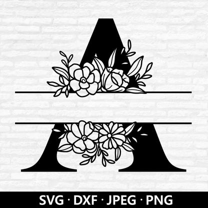 Floral Split Letters SVG, Alphabet Flower Monogram Vector, Split Monogram Png, Floral alphabet, Split name frame Cut files Digital Download