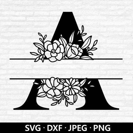 Floral Split Letters SVG, Alphabet Flower Monogram Vector, Split Monogram Png, Floral alphabet, Split name frame Cut files Digital Download