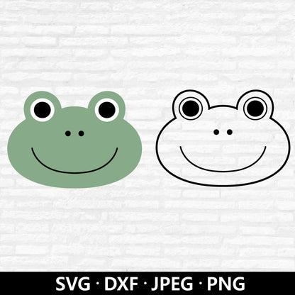 Frog Face SVG, Cute Frog SVG, Frog Clipart, Cute animal face PNG, Baby Shower Shirt, Frog Outline svg, Frog cut files Digital Download