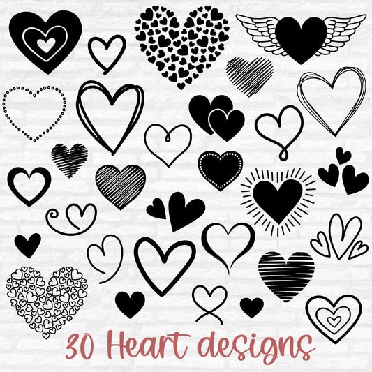 Heart svg bundle, Hand drawn Clipart, Hearts in heart, Valentines day, Love line art, Heart shape Dxf, Valentine Cut files Digital Download