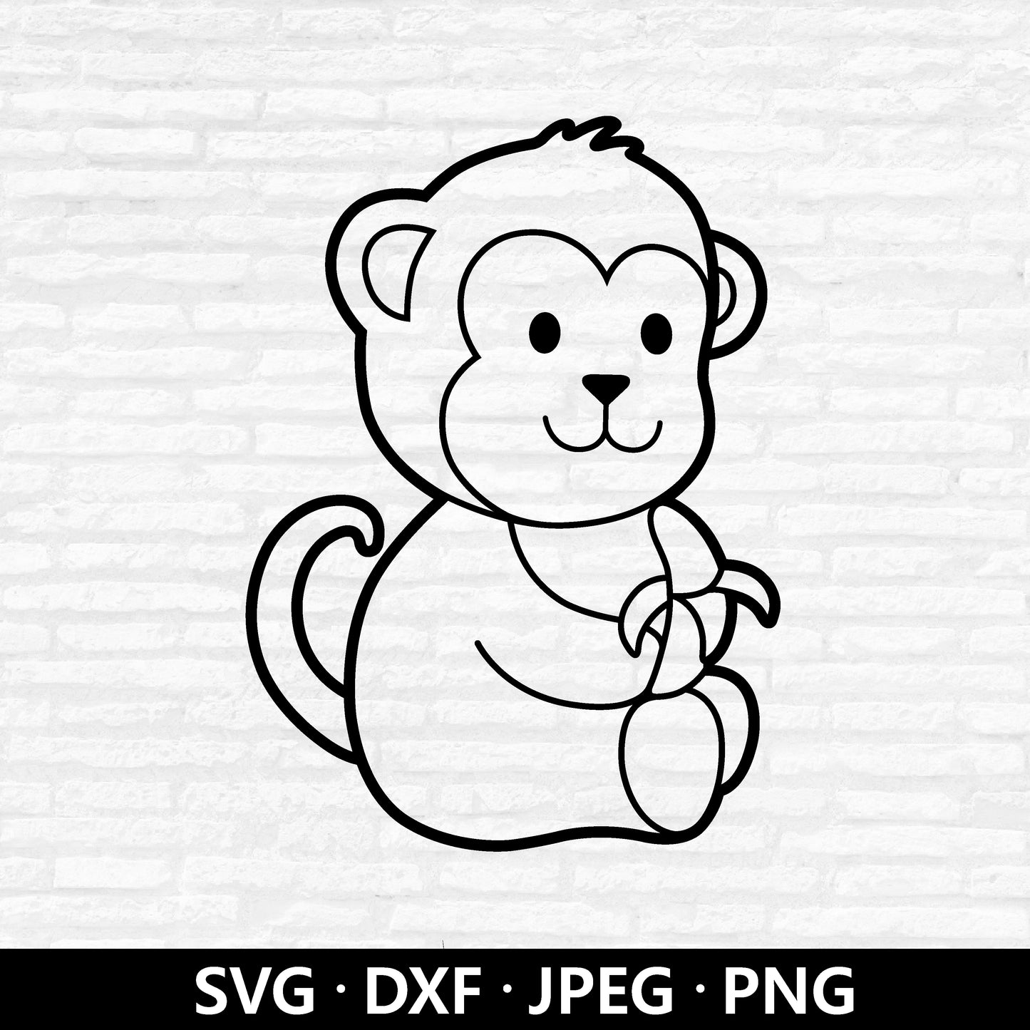 Monkey with Banana SVG, Monkey Vector, Monkey Dxf, Cute Animal Clipart, Monkey Banana Outline PNG, Monkey Cut files Digital Download