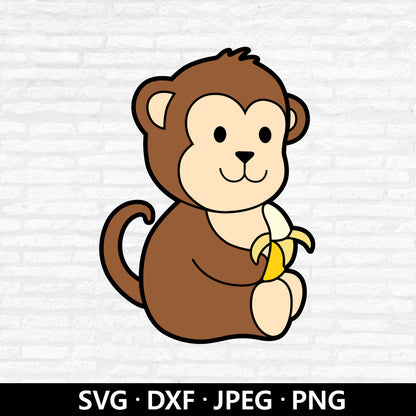 Monkey Banana SVG, Cute Baby Monkey Vector, Monkey Clipart, Monkey Banana Kids Shirt PNG, Monkey layered Cut files Digital Download