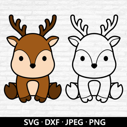 Cute Deer SVG, Deer Vector file, Woodland Animals Clipart, Reindeer Dxf, Kids Baby Winter Animal Svg file, Deer Cut files Digital Download