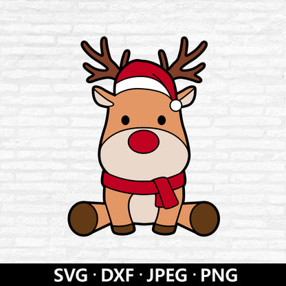 Christmas Reindeer SVG, Reindeer Santa Hat Dxf, Cute Reindeer Clipart, Christmas Shirt PNG, Holiday Cutting File , Reindeer Cut Files Digital Download