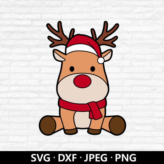Christmas Reindeer SVG, Reindeer Santa Hat Dxf, Cute Reindeer Clipart, Christmas Shirt PNG, Holiday Cutting File , Reindeer Cut Files Digital Download
