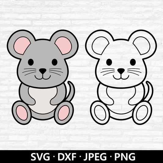 Cute Mouse SVG, Mouse Clipart, Mouse Vector file, kawaii Animal Svg, Mouse Outline DXF, Baby Shower SVG, Mouse Cut Files Digital Download