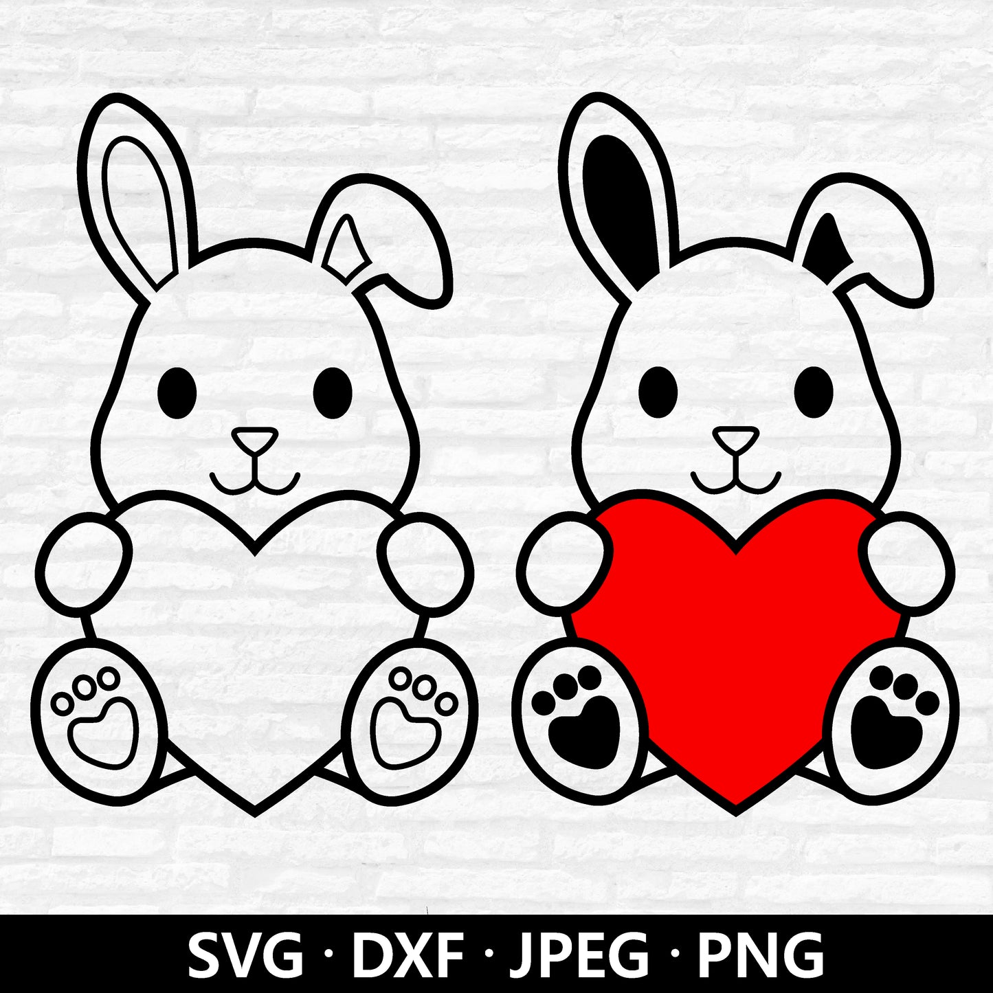 Bunny Valentine SVG, Bunny with Heart Vector, Valentine's Day Cut File, Bunny Clipart, Kids Shirt Design Bunny Cut files Digital Download