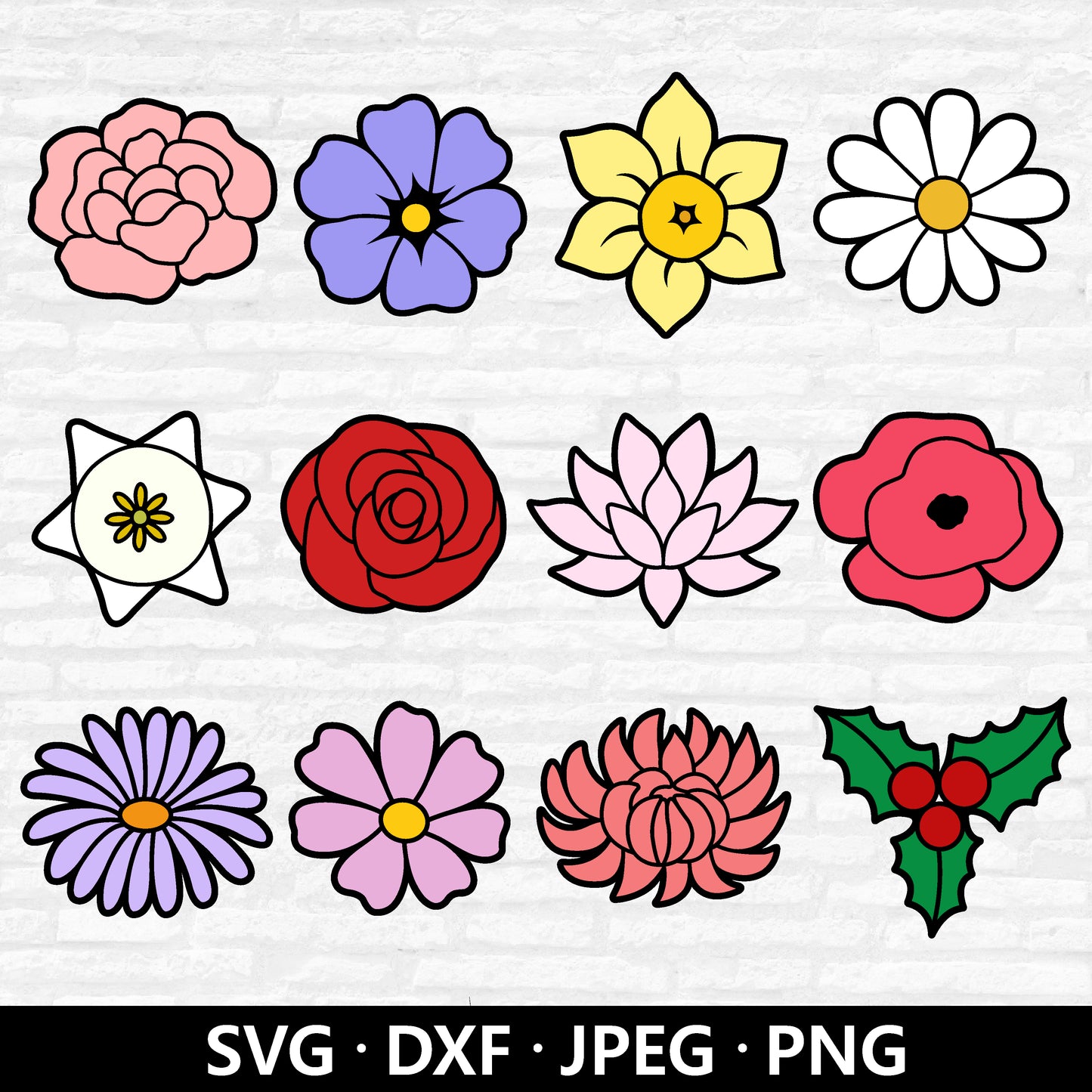 Flowers SVG, Birth Month Flower Svg, Flower Svg Bundle, Botanical PNG, Floral Clipart, Wildflower DXF, Birthday Flower Svg Digital Download