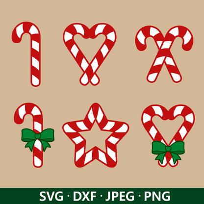 Christmas Candy SVG, Candy Cane SVG bundle, Christmas Clipart, Candy Cane with Bow SVG, Holiday Sweets Peppermint Cut files Digital Download