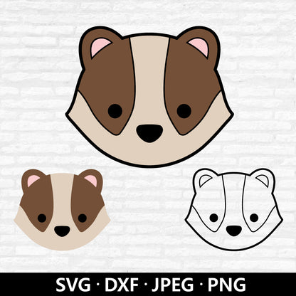 Badger Face SVG, Badger Outline Vector, Forest Animals Dxf, Cute Badger PNG, Badger Clipart, Nursery Animal Cut files Digital Download