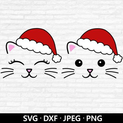 Cat Santa Hat SVG, Christmas Cat Vector, Santa hat Dxf, Christmas PNG, Cat with Hat, Holiday Winter Kid Shirt Cut files Digital Download