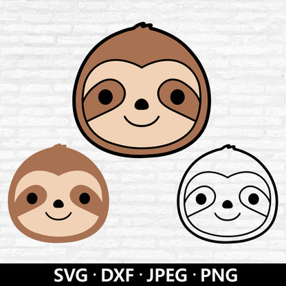 Sloth Face Svg, Sloth svg, Sloth Head PNG, Baby sloth Outline Cutting file, Cute animal clipart, Cute Sloth Cut files Digital Download